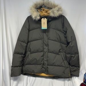 Prana Kromata black olive Duck down filled  with Faux Fur removable hood jacket